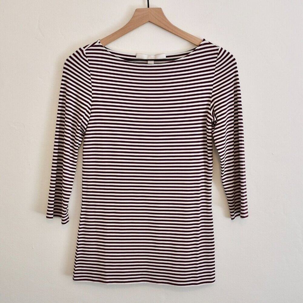 NEW Nordstrom Collection Jersey Stretch Maroon Striped Boatneck Top XS